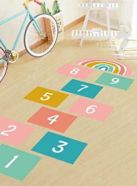 Digital Jump Grid Game Wall Sticker for Kids Creative Cartoo