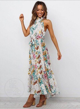 ~Spring and summer womens fashion sexy floral dress Europea