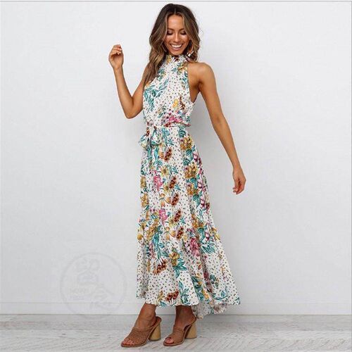 ~Spring and summer womens fashion sexy floral dress Europea