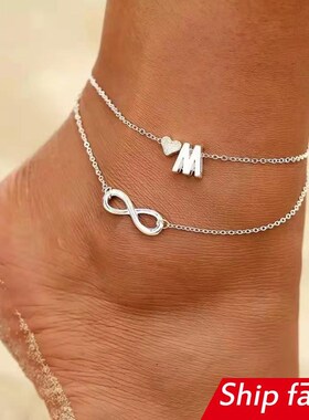 heart letter anklet women summer beach foot jewelry gift
