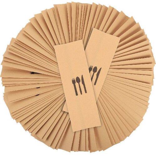100 Pcs Kraft Paper Cutlery Set Dining Table Bag Tableware