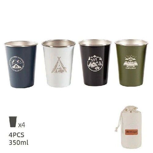 4pc/set Camping Travel Cup Stainless Steel Beer Wine Cups