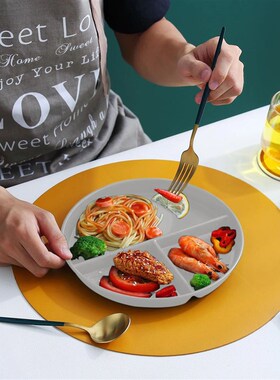 WORTHBUY Plastic Dinner Dishes Round Divided Plates Microwav