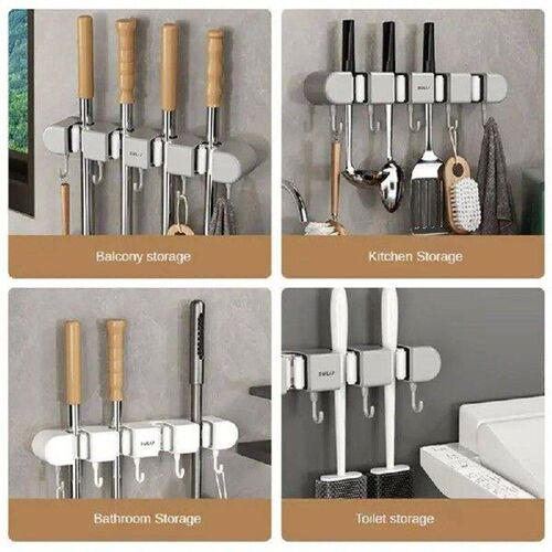 ABS Mop Holder Broom Hanger Wall Mounted 4 ition Brush