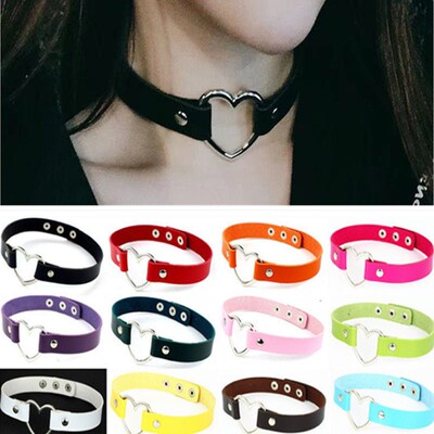 Punk Gothic PU Leather Choker Chain Heart Buckle Collar Neck