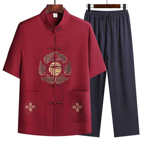 Summer middle-aged and elderly mens short-sleeved 2-piece l