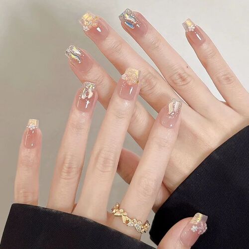 10Pcs French Handmade Press on Nails Purple Cat Eye Fake Nai