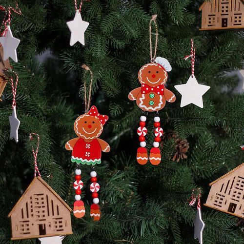 Wooden Gingerbread Ornaments, Long Leg Christmas Tree Decor