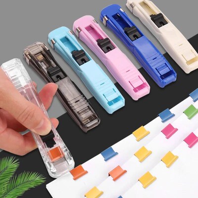 Mini Traceless Hand Push Stapler Reusable Paper Book File Bi