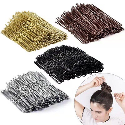 100Pcs Womens U Shaped Hairpins Waved Hair Clips Bobby Pins