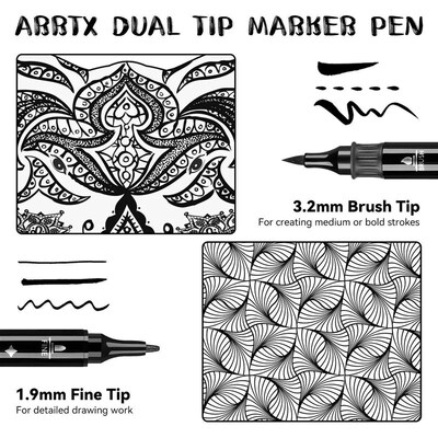 Arrtx Black Acrylic Paint Pens 8 Pack Brush and Fine Tip Pai