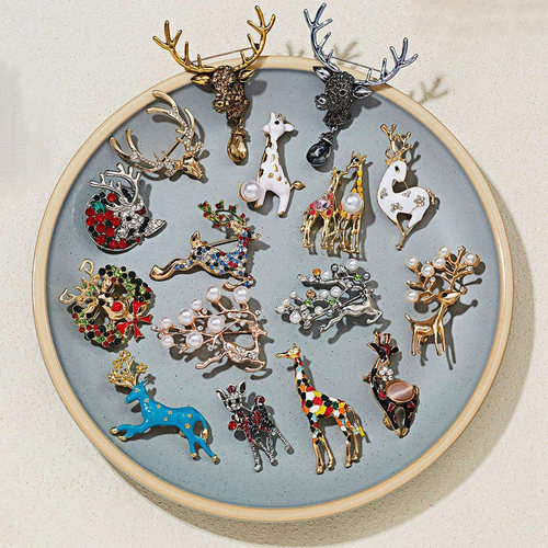 Xmas Colorful Crystal Reindeer Deer Brooch for Women Cute
