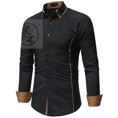 。Mens shirt contrast color double neck mens casual slim l