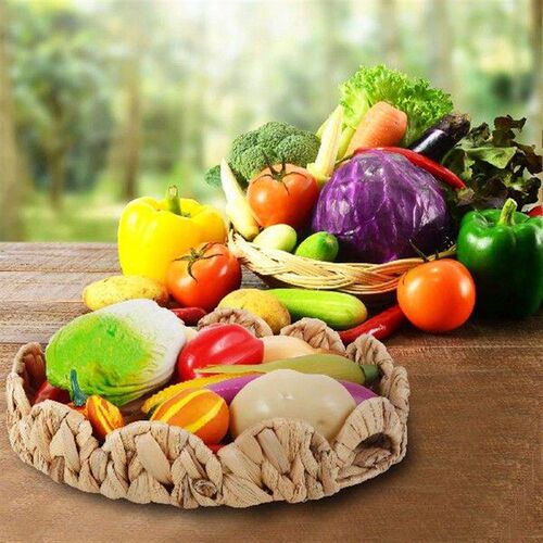 New Scalloped Edge Woven Tray with Built in Handles Round