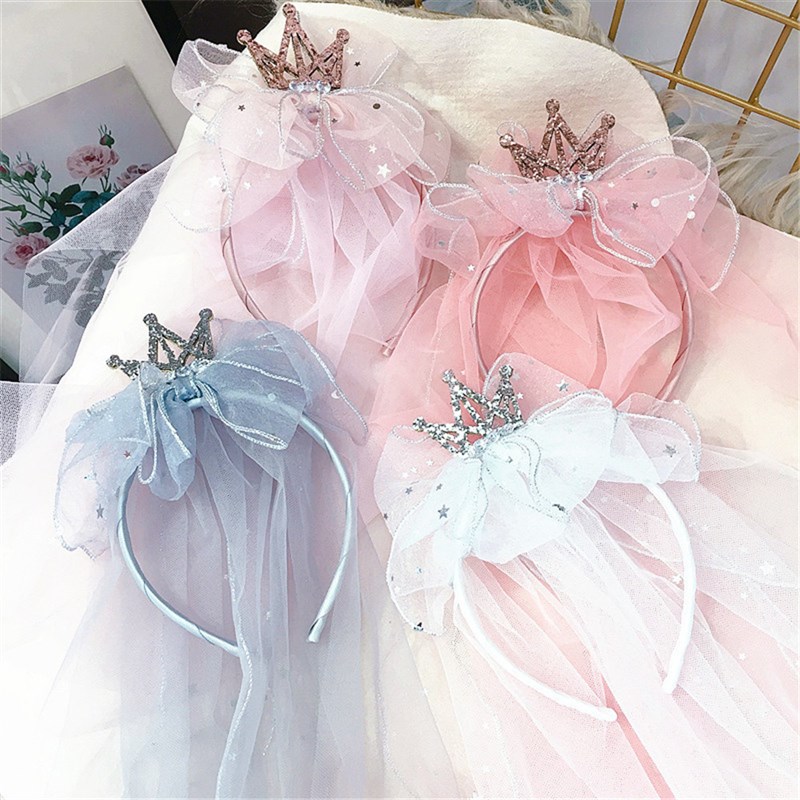 Headbands For Kids Girl Princess Hairbands Yarn Veil Crown B图片