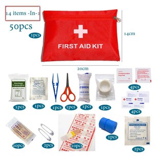 50pcs Set Portable First Aid Kit Red Car Emergency Kit Acces