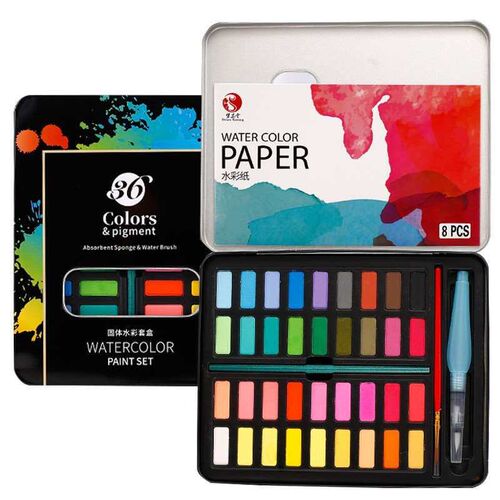 Solid watercolor pigment set 36 color water soluble concentr