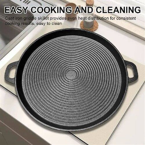 34cm Cast Iron Frying Pan with Handles Round Griddle for