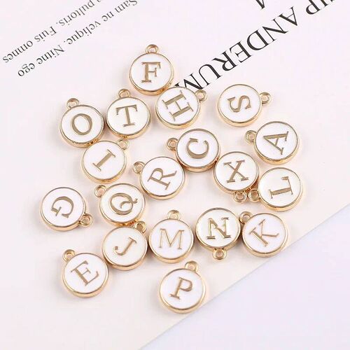 10pcs Enamel Letter Charms White Double Face Initial Letter