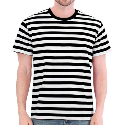 Black White Striped Shirt Men Cotton Short Sleeve Casual Bas