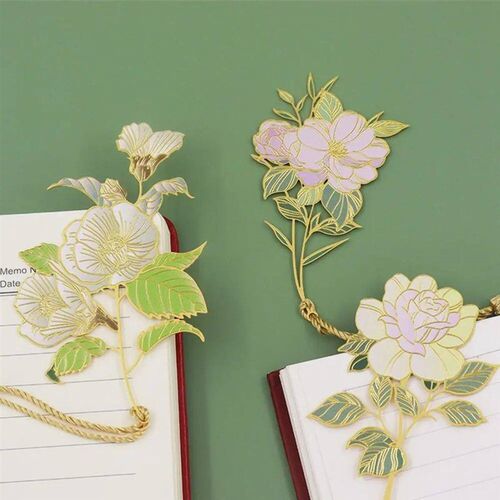 Chinese style Flower Bookmark Metal Brass Hollow Tassel Book
