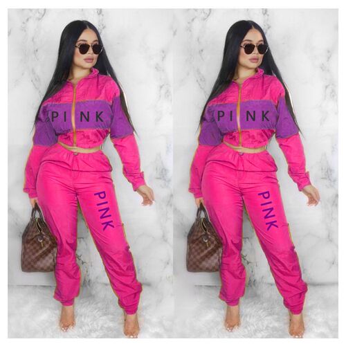 Color Patchwork Fashion Setwear Womens Set Pink Printed Tra
