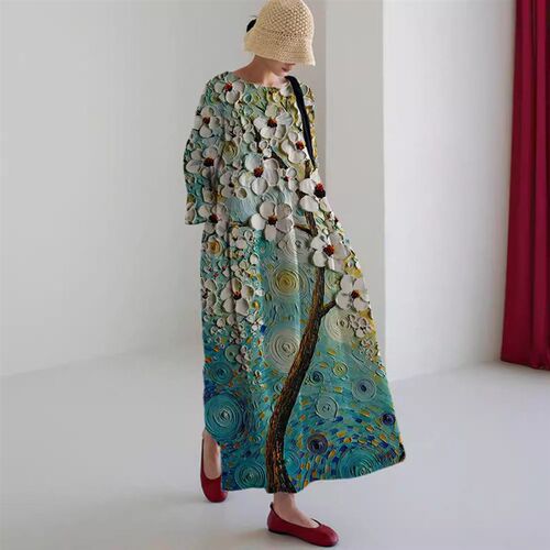 2025 Womens Loose Round Neck Fashion High Long Sleeve Print