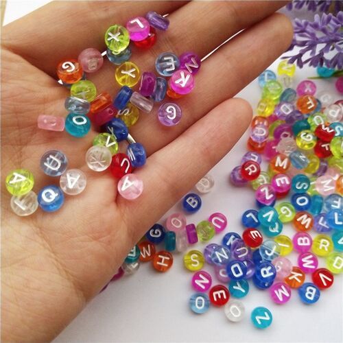 200pcs 7mm Flat Round Alphabet Beads Acrylic Transparent col