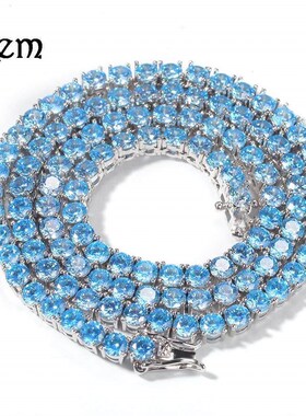 -Hip-hop 4mm copper inlaid sea blue zircon row neckl fashion