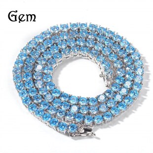 -Hip-hop 4mm copper inlaid sea blue zircon row neckl fashion