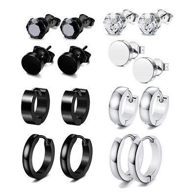 Stainless Steel Skull Black Stud Earring Set For Men Punk Ea