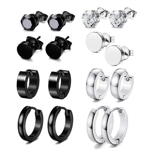 Stainless Steel Skull Black Stud Earring Set For Men Punk Ea