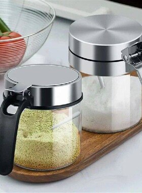 1Pcs Glass Seasoning Jar Stainless Steel Lid with Spoon