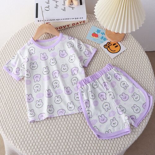 Childrens Short Sleeve Suit Girls Summer Clothes Thin Home