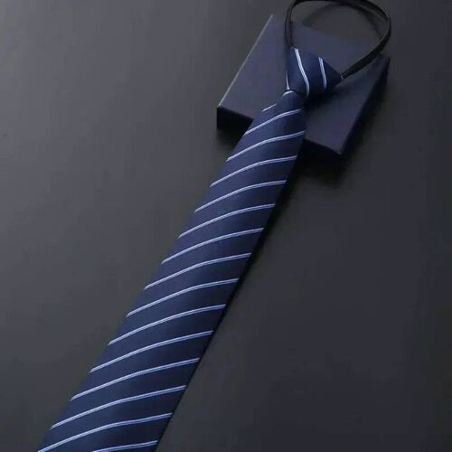 Elegant Blue Black Striped Men Shirt Business Dress Zipper N