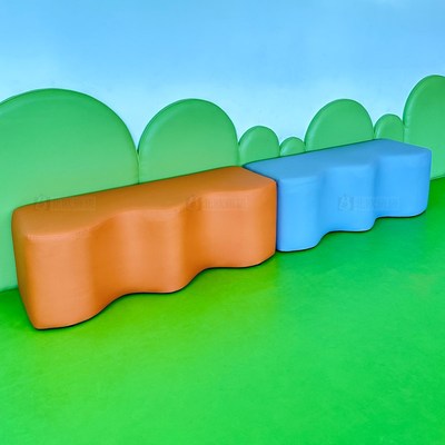 幼儿园早教中心培训机构等候休息区儿童创意皮艺单个长条波浪沙发