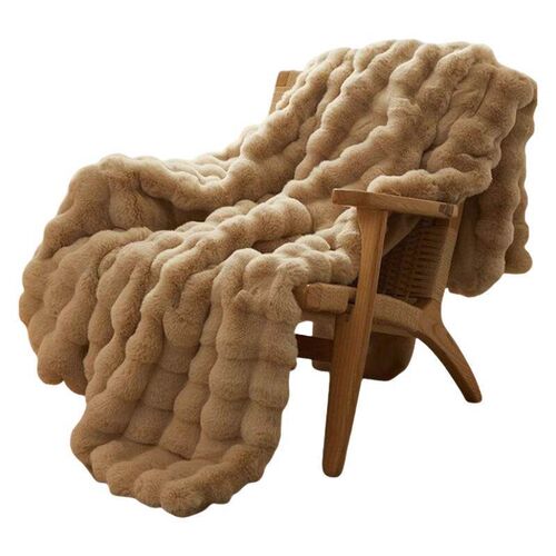 Double-Sided Rabbit Fleece Blanket Warm Solid Color Faux