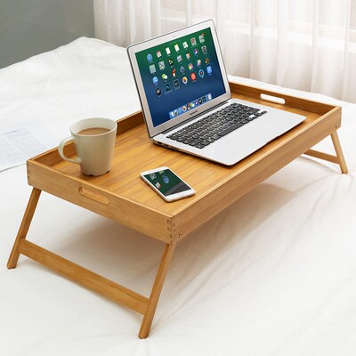 Laptop Desk Bamboo Foldable Breakfast Serving Bed Tray Porta