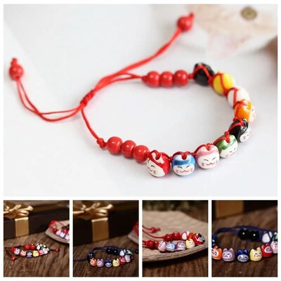 Chinese Style Ceramic Maneki Neko Bracelet Polymer Clay Hand