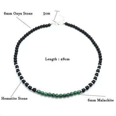 Trendy Simple Black Matte Stone Beads Necklace Men Summer