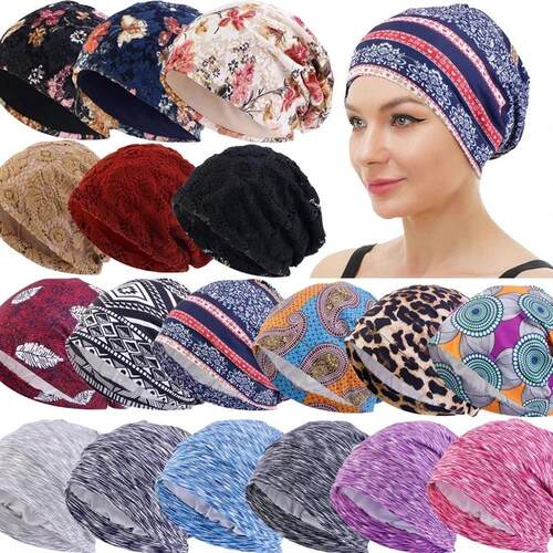 Women Men Turban Beanies Chemo Cap Print Hair Loss Covers Ba