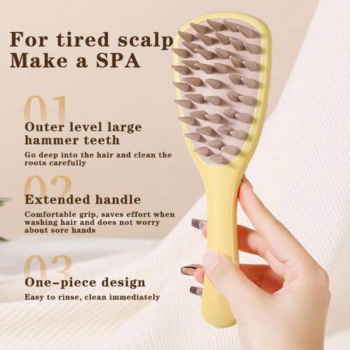 Long Handle Shampoo Brush Silicone Scalp Massage Comb Hair W