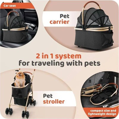 Dog Stroller, Cat Stroller  Zipperless Entry, Easy Fold wi