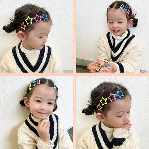 10pcs/set Cute Colorful Star Waterdrop Shape Hair Clips For