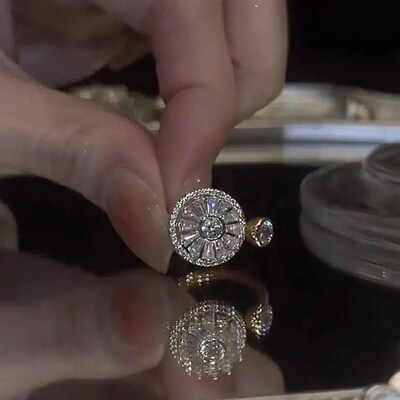 Korean Fashion Spinner Crystal Zircon Sunflower Anxiety Ring