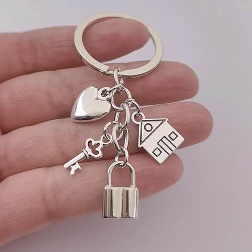 Home Keychain Heart Key And Lock Love House Key Ring Family