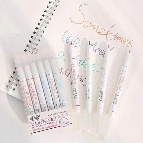 6pcs 2 Lines Colored Marker Pens DIY Drawing Painting Graffi