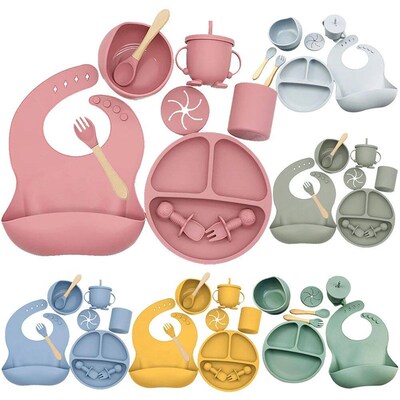 Baby Soft Silicone Tableware Set Baby Feeding Dishes Plate S