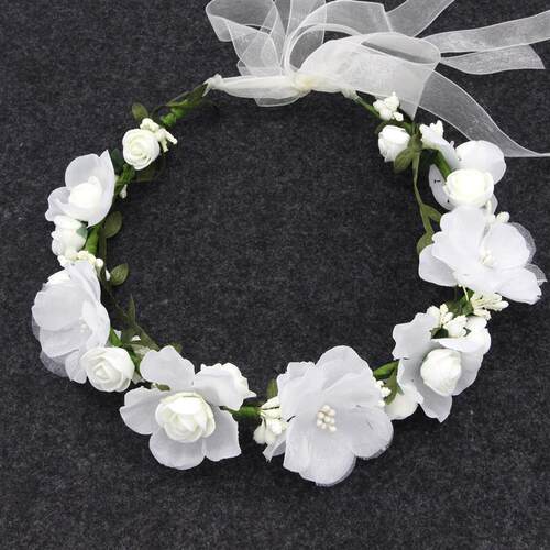 Flower Crown Wreath Bride Headpiece with Ribbon Handmade Hea