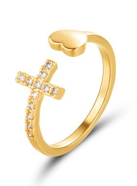 Classic Popular Zircon Cross With Heart Rings For Women New